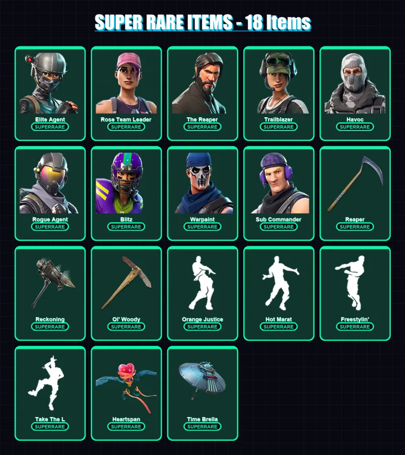 [PC/XBOX/PSN] | Elite Agent | Rose Team Leader | The Reaper | Trailblazer | Havoc | 72 skin | 43 pickaxe | 56 emote | 44 glider | Lv406