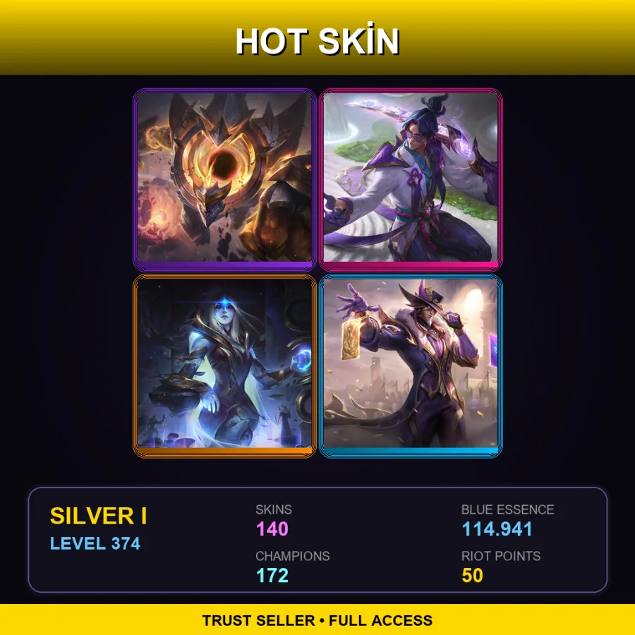 LAS | Lv374 | Silver I | 140 Skin | 172 Champ — LoL account