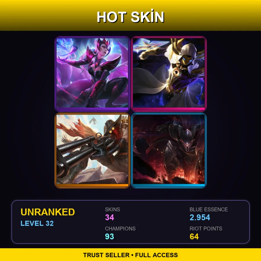 NA | Lv32 | Unranked | 34 Skin | 93 Champ — LoL account