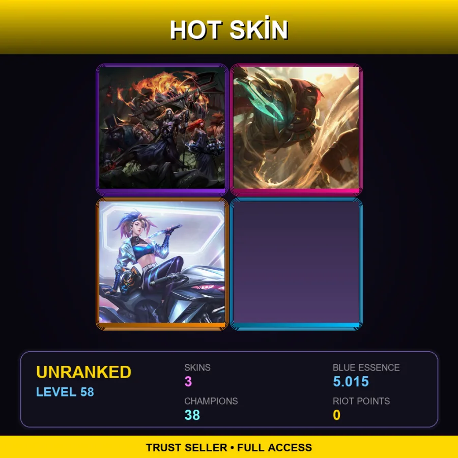 EUW | Lv58 | Unranked | 3 Skin | 38 Champ