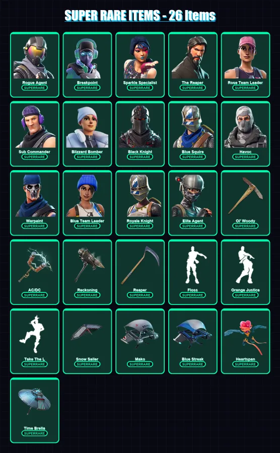 [PC/XBOX] | Rogue Agent | Breakpoint | Sparkle Specialist | The Reaper | Rose Team Leader | 98 skin | 75 pickaxe | 74 emote | 85 glider | Lv1123 — Fortnite account