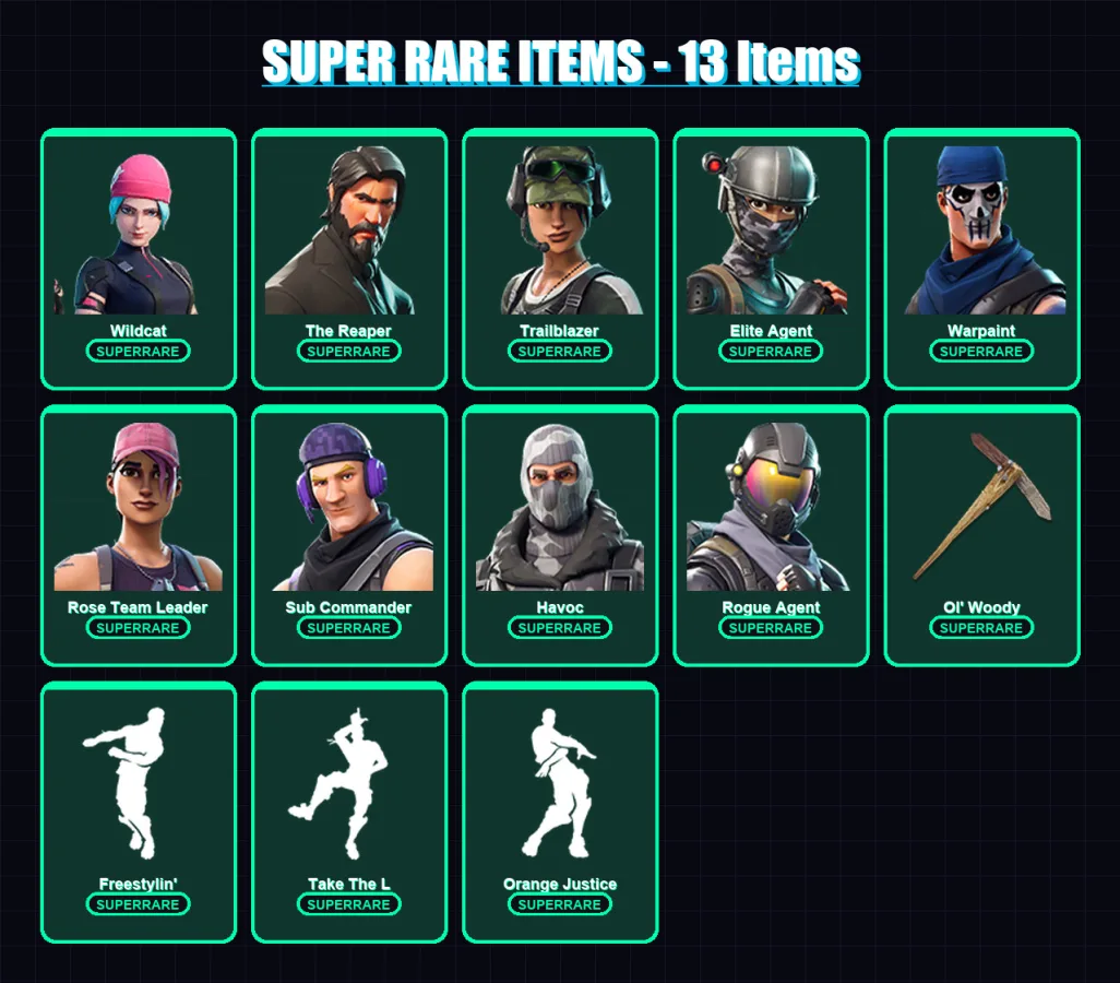 [PC/PSN] | Wildcat | The Reaper | Trailblazer | Elite Agent | Warpaint | 34 skin | 51 pickaxe | 46 emote | 43 glider | Lv600