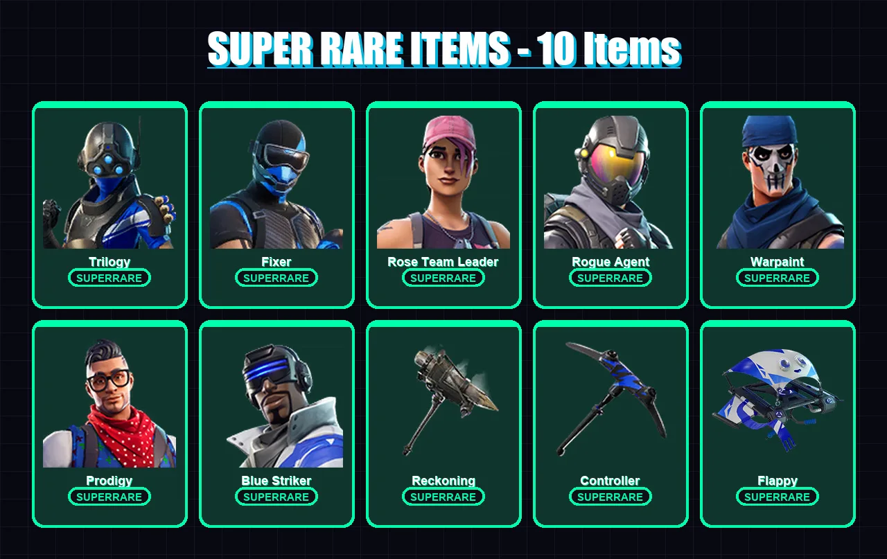 [SWITCH/XBOX/PC] | Trilogy | Fixer | Rose Team Leader | Rogue Agent | Warpaint | 27 skin | 17 pickaxe | 11 emote | 13 glider | Lv162