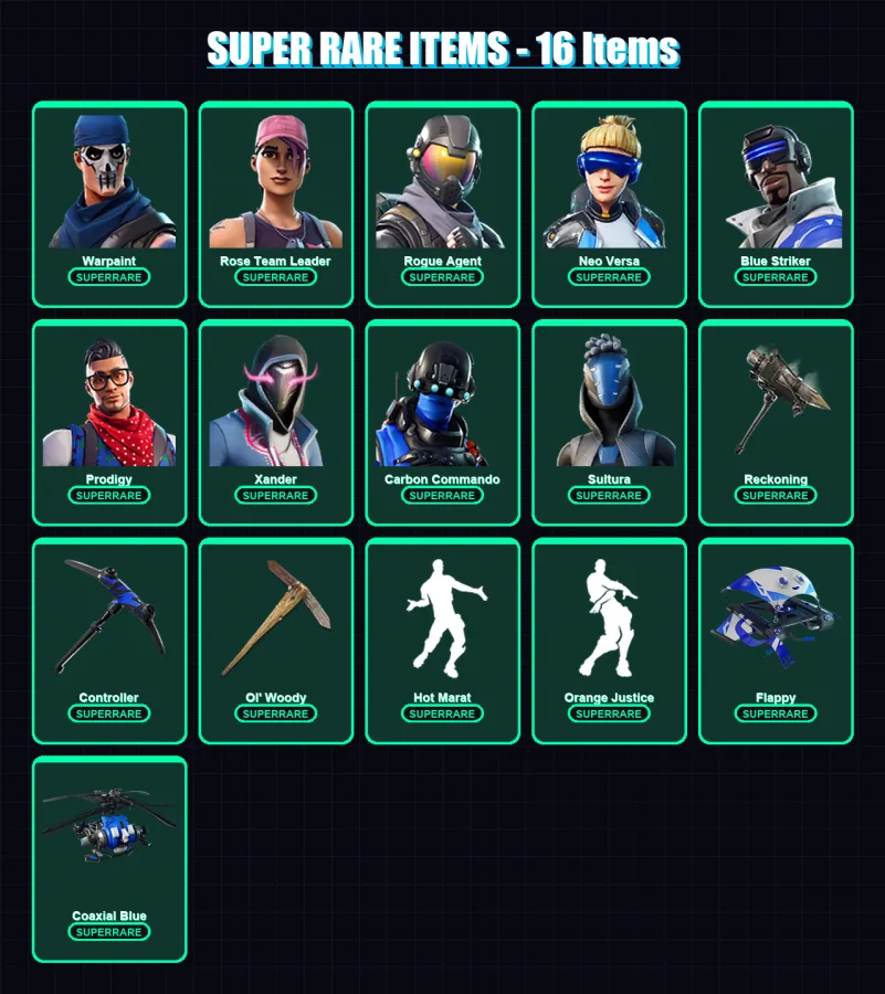 [PS4/PS5/XBOX/PC] | Warpaint | Rose Team Leader | Rogue Agent | Neo Versa | Red Knight | 91 skin | 82 pickaxe | 85 emote | 85 glider | Lv690