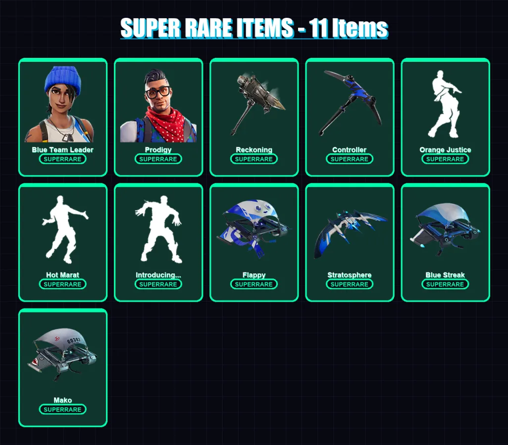 [PS4/PS5/XBOX/PC] | Blue Team Leader | Prodigy | Carbide | Ruin | Rox | 67 skin | 46 pickaxe | 65 emote | 60 glider | Lv774
