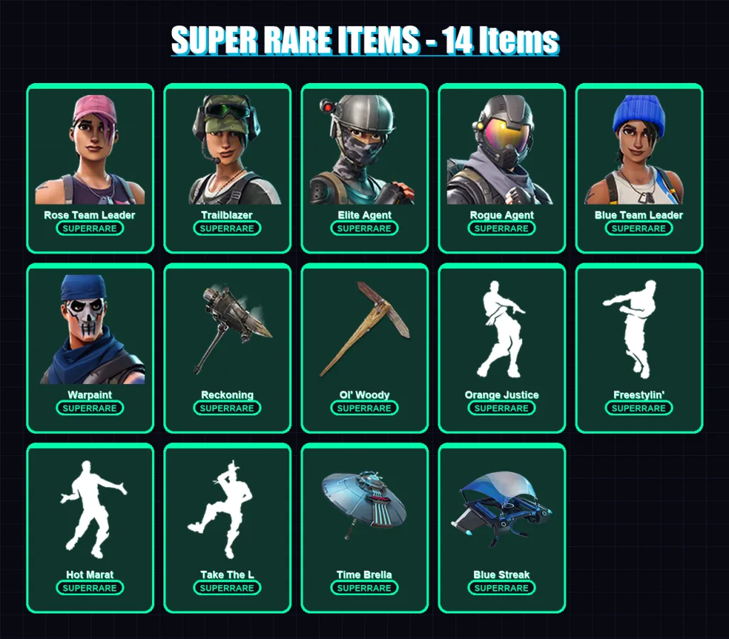 [PC/XBOX] | Rose Team Leader | Trailblazer | Elite Agent | Rogue Agent | Blue Team Leader | 56 skin | 47 pickaxe | 47 emote | 48 glider | Lv613 — Fortnite account