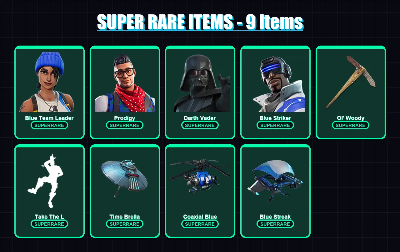 [PC/XBOX/PSN] | Blue Team Leader | Prodigy | Darth Vader | Blue Striker | The Foundation | 110 skin | 99 pickaxe | 84 emote | 102 glider | Lv1130 — Fortnite account