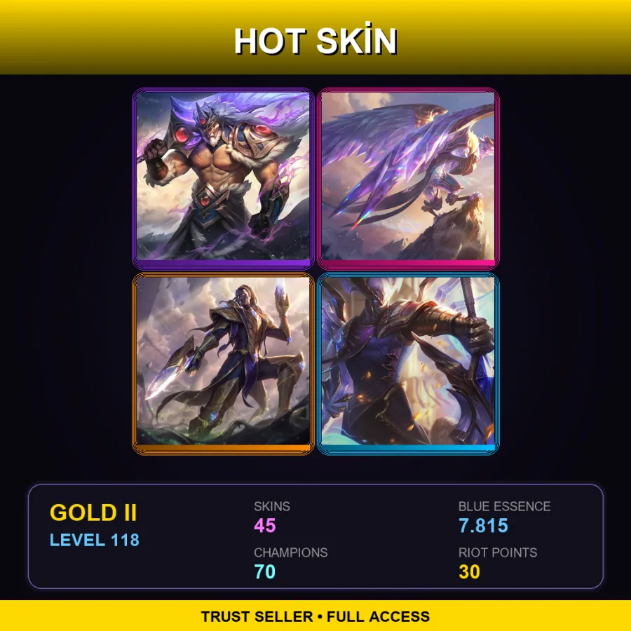 SG | Victorious Tryndamere | Victorious Anivia | Victorious Lucian | Victorious Aatrox | 45 Skin | 70 Champ | Gold II | Lv118