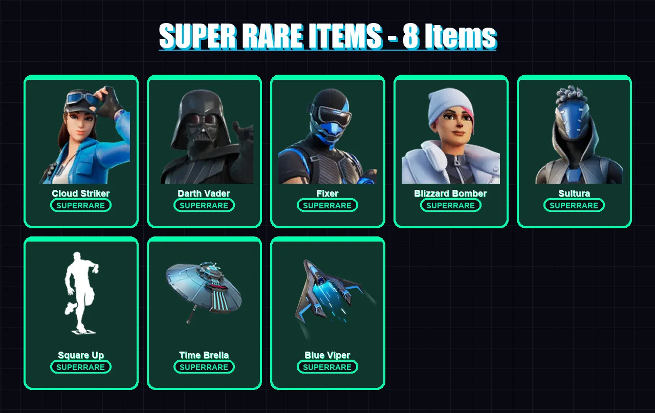 [PS4/PS5/PC] | Cloud Striker | Darth Vader | Fixer | Blizzard Bomber | Sultura | 107 skin | 116 pickaxe | 86 emote | 98 glider | Lv1346
