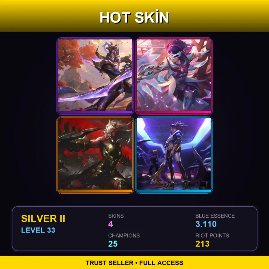 NA | Lv33 | Silver II | 4 Skin | 25 Champ — Silver League of Legends