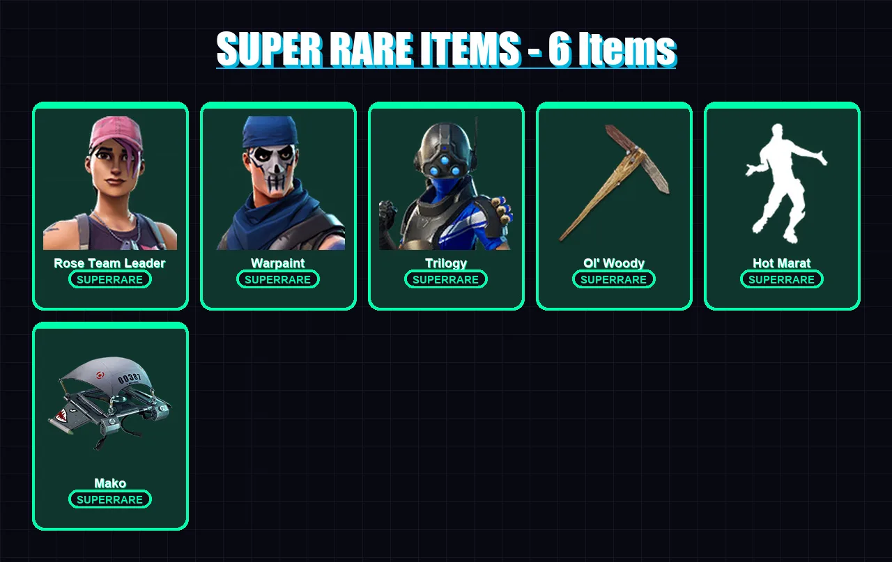 [PC/XBOX] | Rose Team Leader | Warpaint | Trilogy | Spectra Knight | Omegarok | 30 skin | 50 pickaxe | 44 emote | 44 glider | Lv546