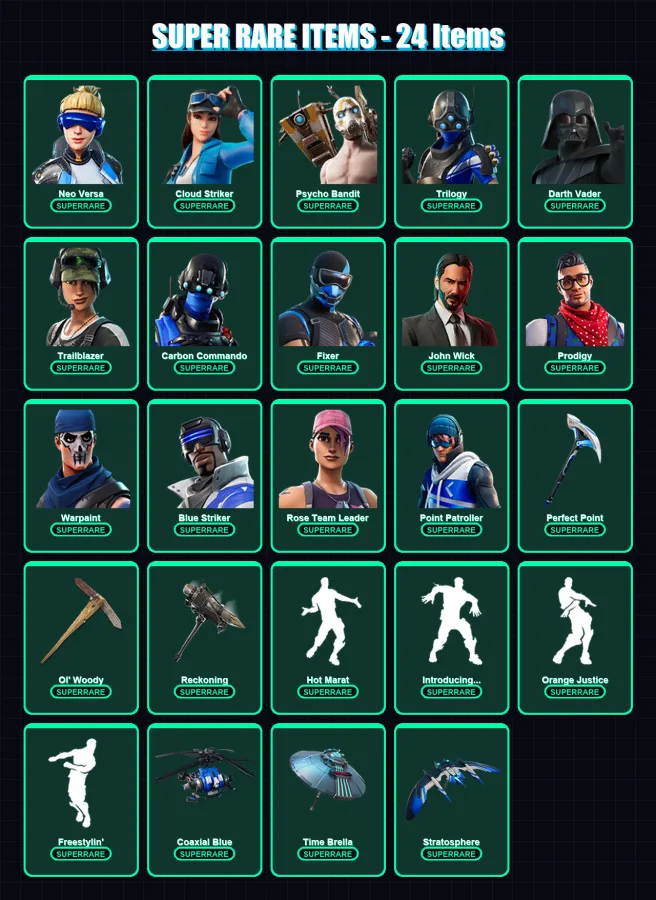 [PS4/PS5/XBOX/PC] | Neo Versa | Cloud Striker | Psycho Bandit | Trilogy | Darth Vader | 285 skin | 281 pickaxe | 185 emote | 216 glider | Lv2901