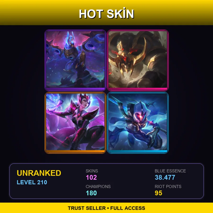 EUNE | Lv210 | Unranked | 102 Skin | 180 Champ — LoL account