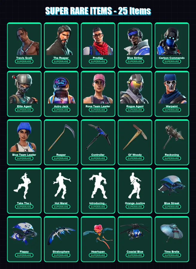 [PC/XBOX/PSN] | Travis Scott | The Reaper | Prodigy | Blue Striker | Carbon Commando | 134 skin | 115 pickaxe | 98 emote | 110 glider | Lv1257 — Fortnite account