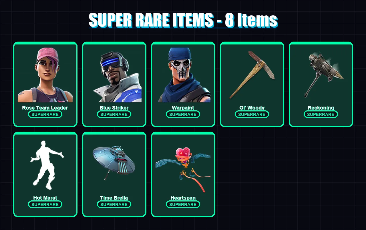 [PC/XBOX] | Rose Team Leader | Blue Striker | Warpaint | A.I.M. | Fade | 83 skin | 104 pickaxe | 89 emote | 100 glider | Lv1267