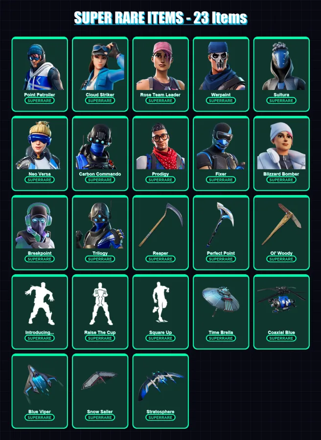 [PS4/PS5/XBOX/PC] | Point Patroller | Cloud Striker | Rose Team Leader | Warpaint | Sultura | 203 skin | 207 pickaxe | 215 emote | 159 glider | Lv23
