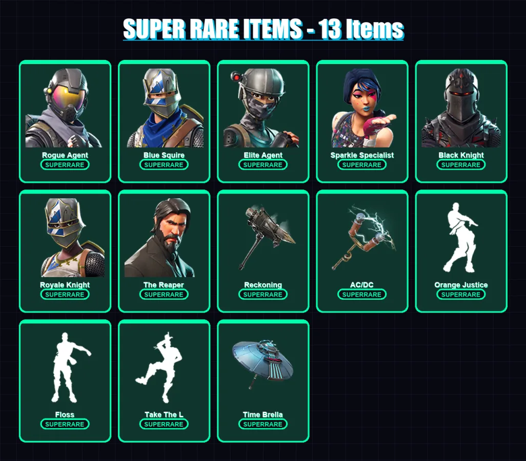 [PC/PSN] | Rogue Agent | Blue Squire | Elite Agent | Sparkle Specialist | Black Knight | 72 skin | 123 pickaxe | 82 emote | 103 glider | Lv1608