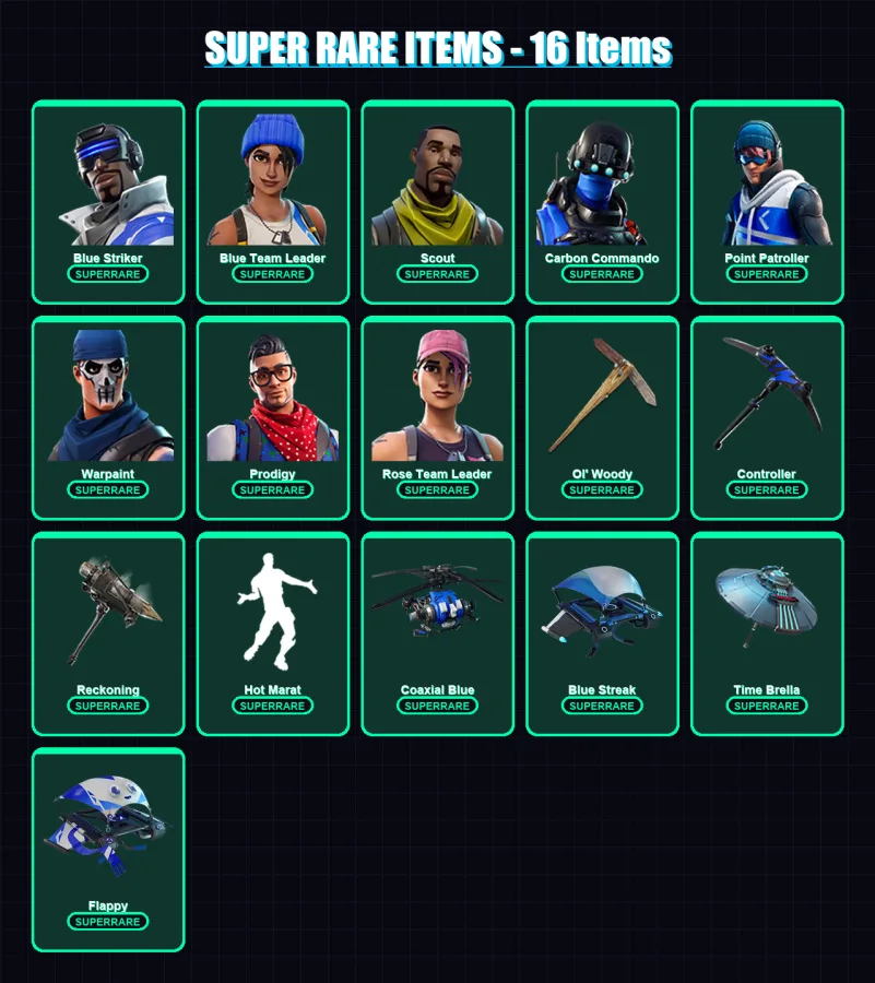 [PC/XBOX] | Blue Striker | Blue Team Leader | Scout | Carbon Commando | Point Patroller | 55 skin | 81 pickaxe | 100 emote | 95 glider | Lv1210 — Fortnite account