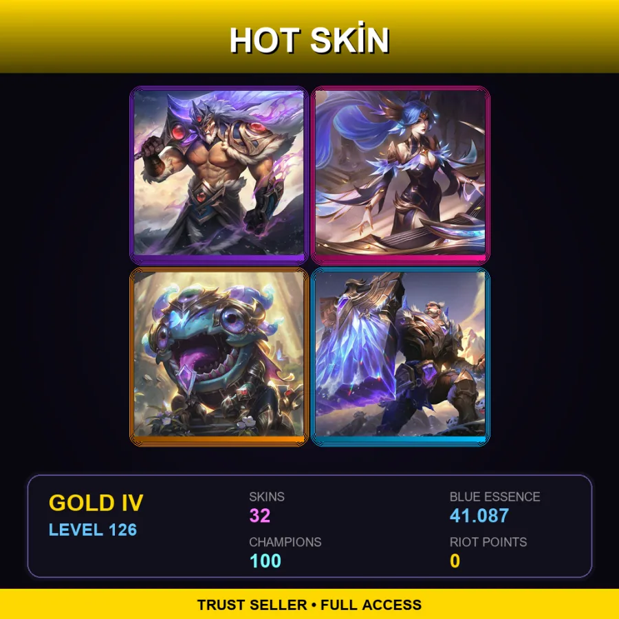 EUW | Lv126 | Gold IV | 32 Skin | 100 Champ