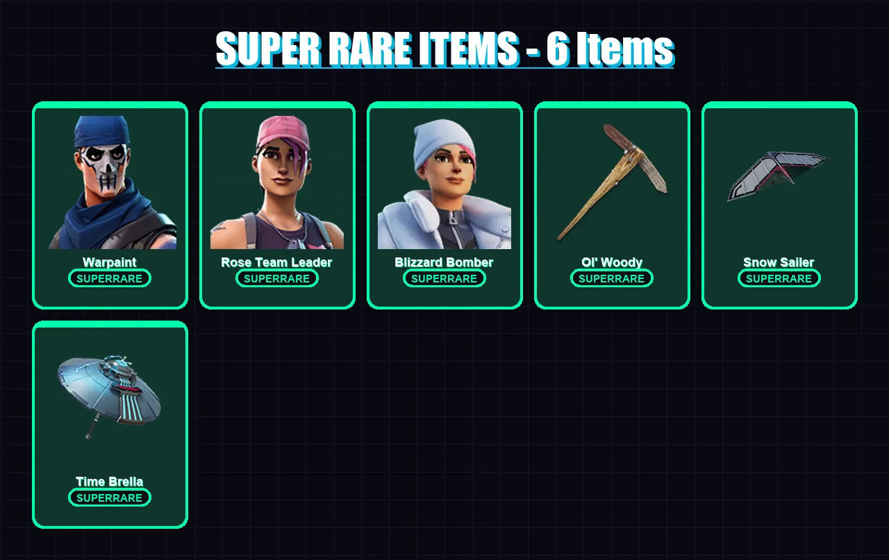 [PS4/PS5/XBOX/PC] | Warpaint | Rose Team Leader | Blizzard Bomber | Snap | Sorana | 53 skin | 72 pickaxe | 70 emote | 72 glider | Lv1030