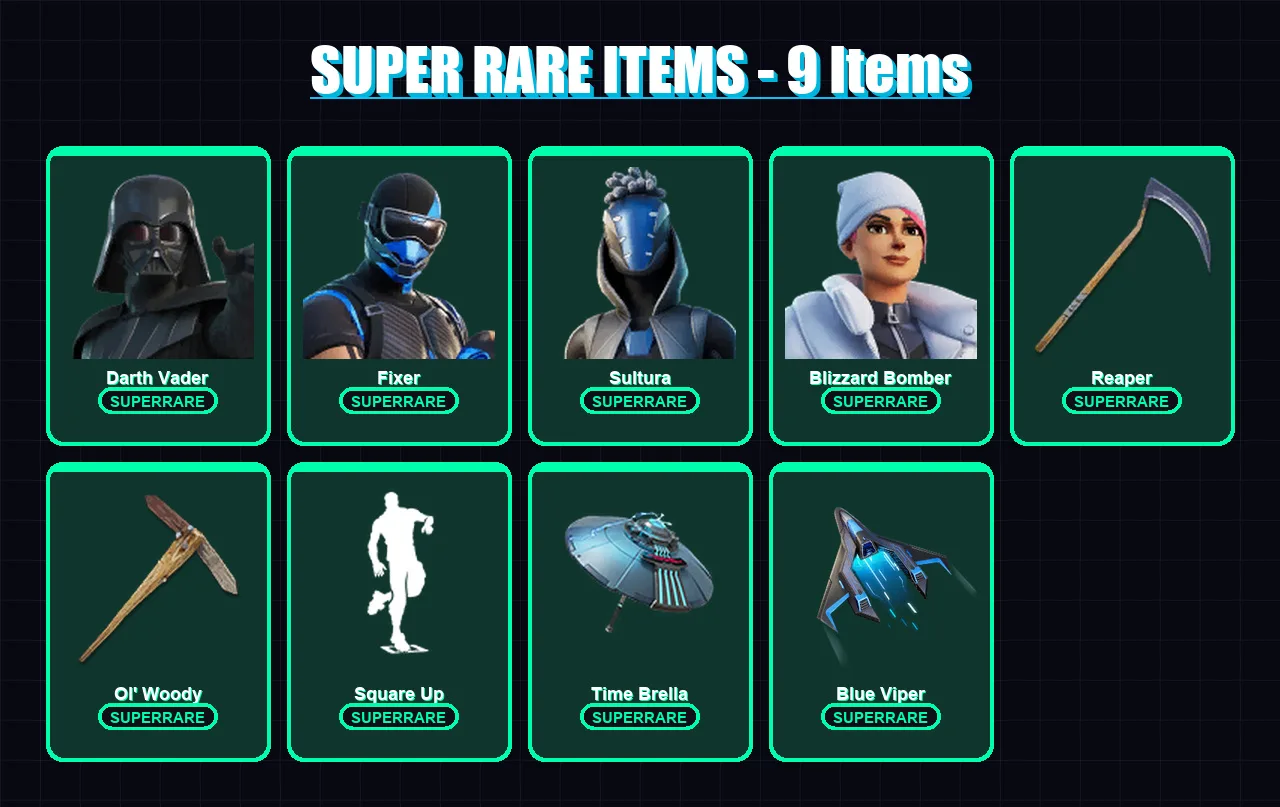 [PS4/PS5/XBOX/PC] | Darth Vader | Fixer | Sultura | Blizzard Bomber | The Origin | 225 skin | 250 pickaxe | 138 emote | 155 glider | Lv2501