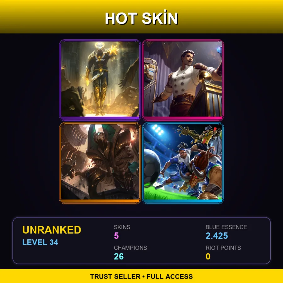 TR | Lv34 | Unranked | 5 Skin | 26 Champ — LoL account