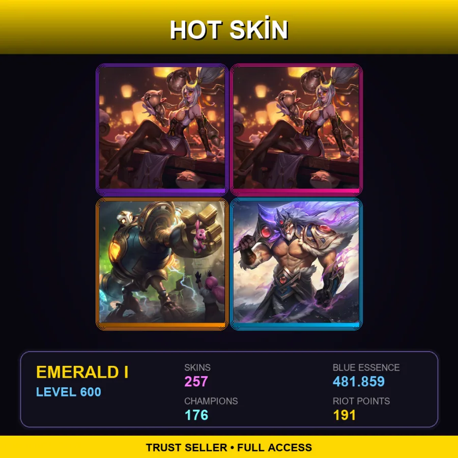 LAN | Prestige Firecracker Vayne (2022) | Prestige Firecracker Vayne | Victorious Blitzcrank | 257 Skin | 176 Champ | Emerald I | Lv600