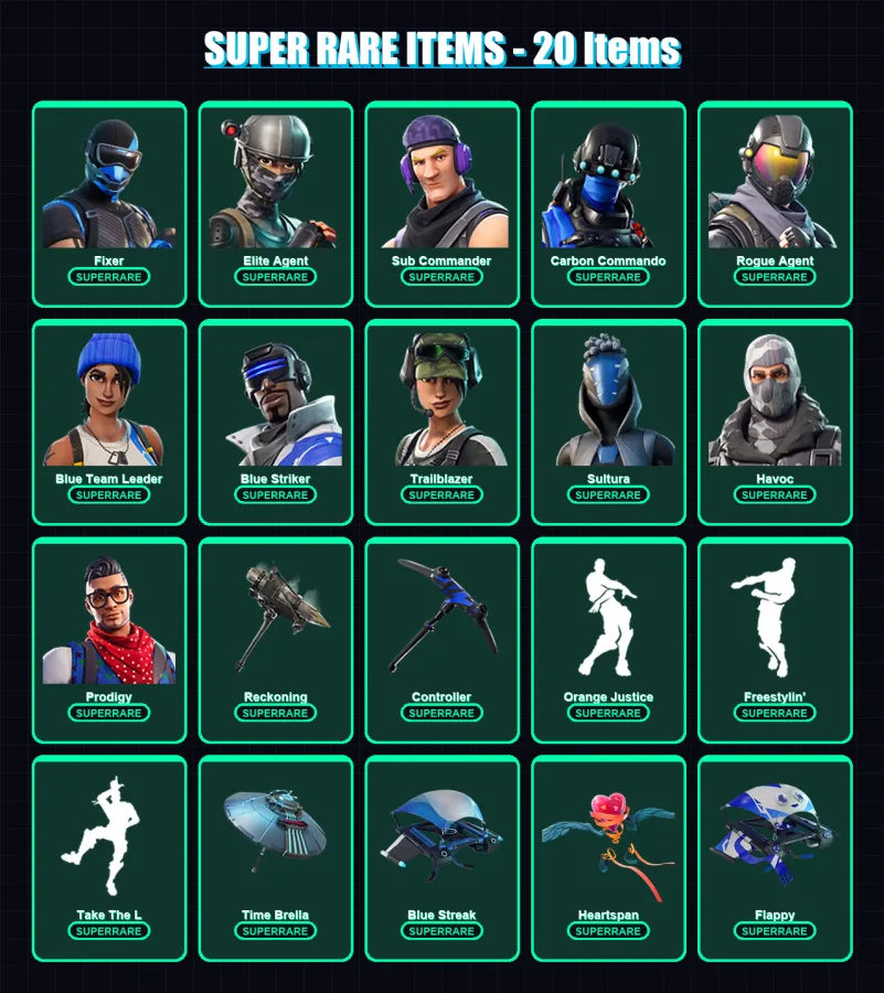 [PS4/PS5/XBOX/PC] | Fixer | Elite Agent | Sub Commander | Carbon Commando | Rogue Agent | 114 skin | 84 pickaxe | 89 emote | 88 glider | Lv1157