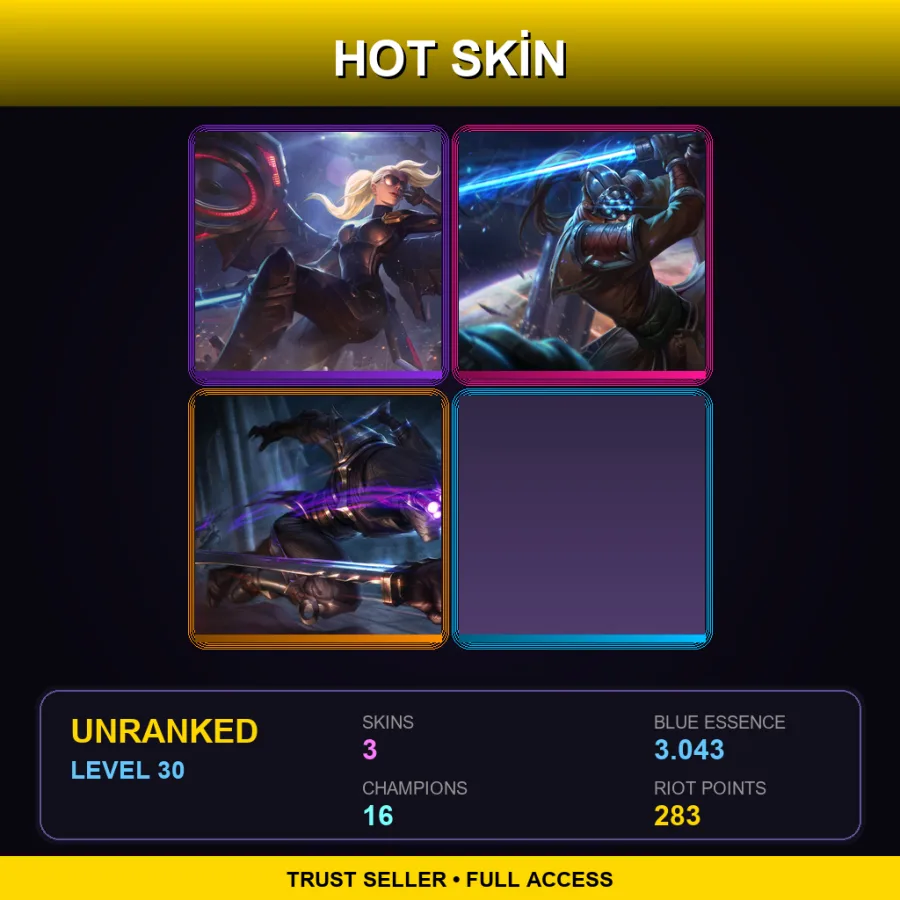 LAS | Riot Kayle | Chosen Master Yi | Assassin Master Yi | 3 Skin | 16 Champ | Lv30