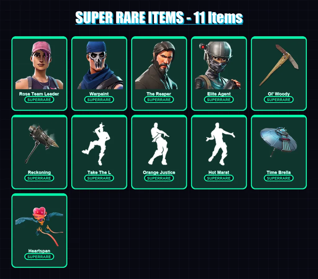 [PC/XBOX] | Rose Team Leader | Warpaint | The Reaper | Elite Agent | Frostbite | 43 skin | 91 pickaxe | 74 emote | 79 glider | Lv1282