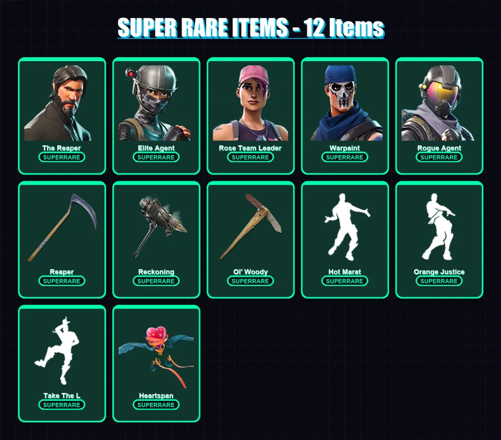 [PS4/PS5/XBOX/PC] | The Reaper | Elite Agent | Rose Team Leader | Warpaint | Rogue Agent | 127 skin | 108 pickaxe | 93 emote | 88 glider | Lv927