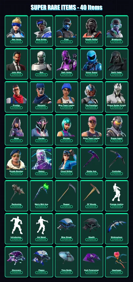 [PC/XBOX/PSN] | Neo Versa | Blue Striker | Fixer | Stealth Reflex | Breakpoint | 410 skin | 390 pickaxe | 320 emote | 256 glider | Lv3425