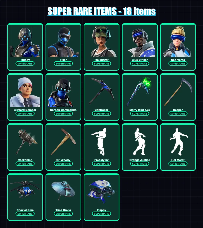 [PS4/PS5/XBOX/PC] | Trilogy | Fixer | Trailblazer | Blue Striker | Neo Versa | 162 skin | 127 pickaxe | 166 emote | 115 glider | Lv2072