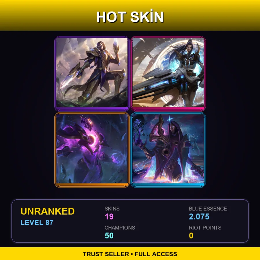 LAS | Lv87 | Unranked | 19 Skin | 50 Champ — LoL account