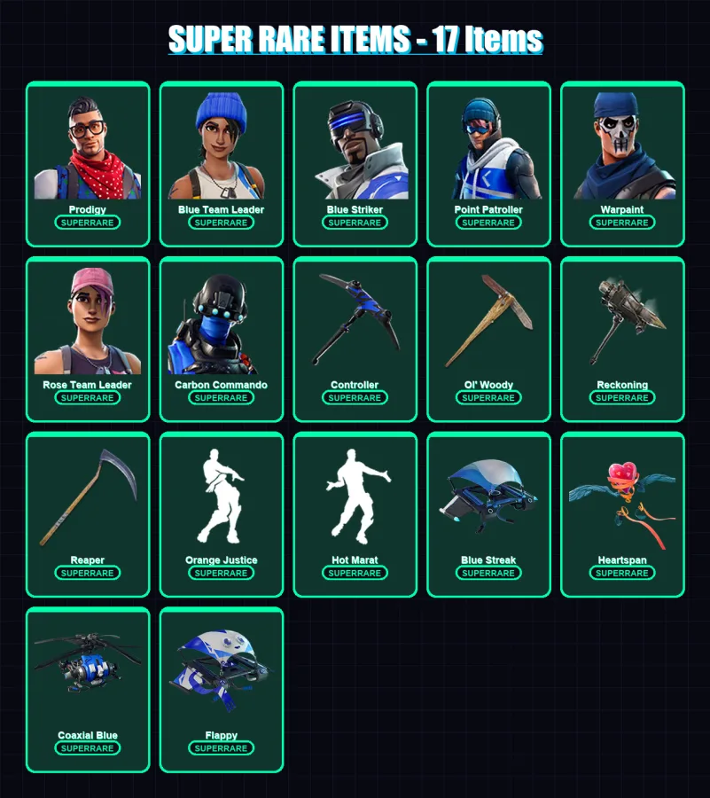 [PS4/PS5/XBOX/PC] | Prodigy | Blue Team Leader | Blue Striker | Point Patroller | Warpaint | 74 skin | 70 pickaxe | 64 emote | 68 glider | Lv639