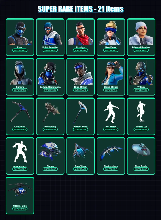 [PC/XBOX] | Fixer | Point Patroller | Prodigy | Neo Versa | Blizzard Bomber | 190 skin | 169 pickaxe | 157 emote | 152 glider | Lv2511