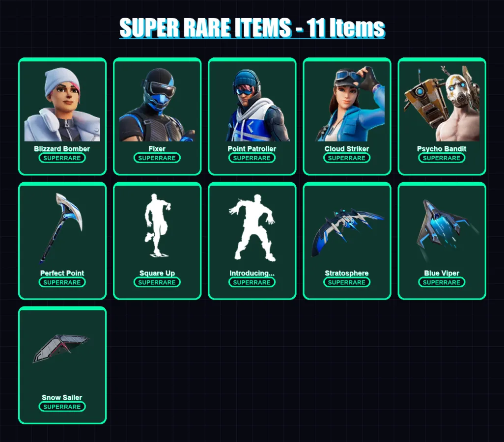 [PC] | Blizzard Bomber | Fixer | Point Patroller | Cloud Striker | Psycho Bandit | 112 skin | 123 pickaxe | 70 emote | 85 glider | Lv1269