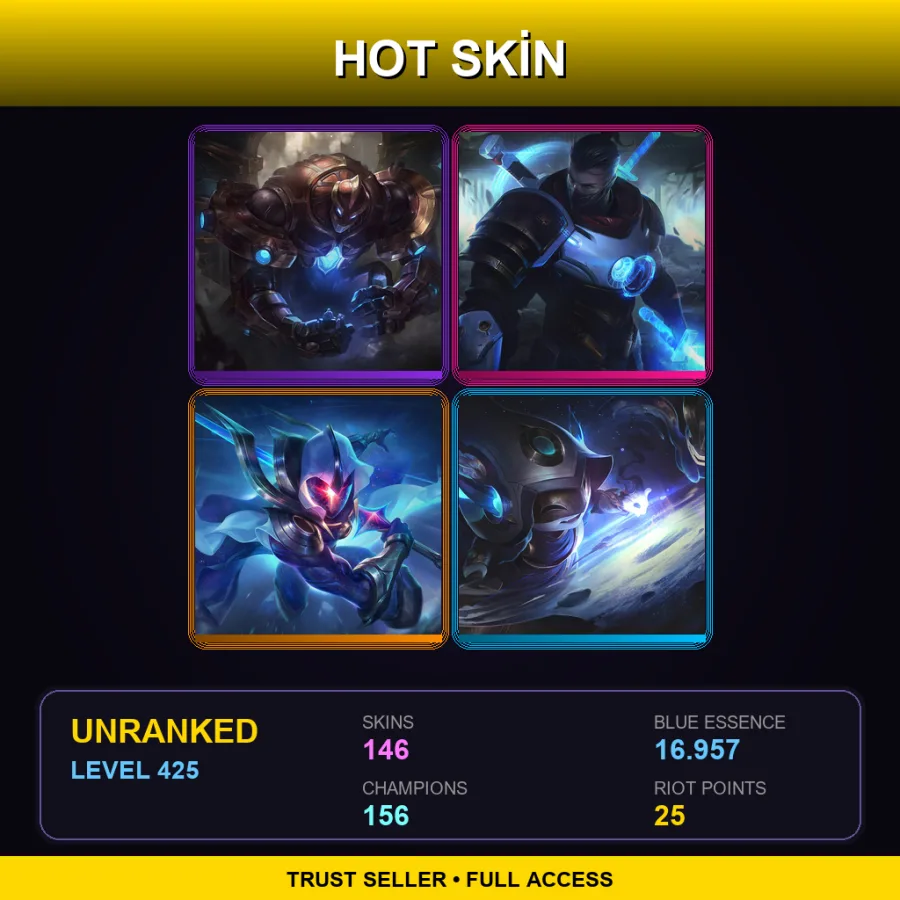 LAN | Lv425 | Unranked | 146 Skin | 156 Champ — LoL account