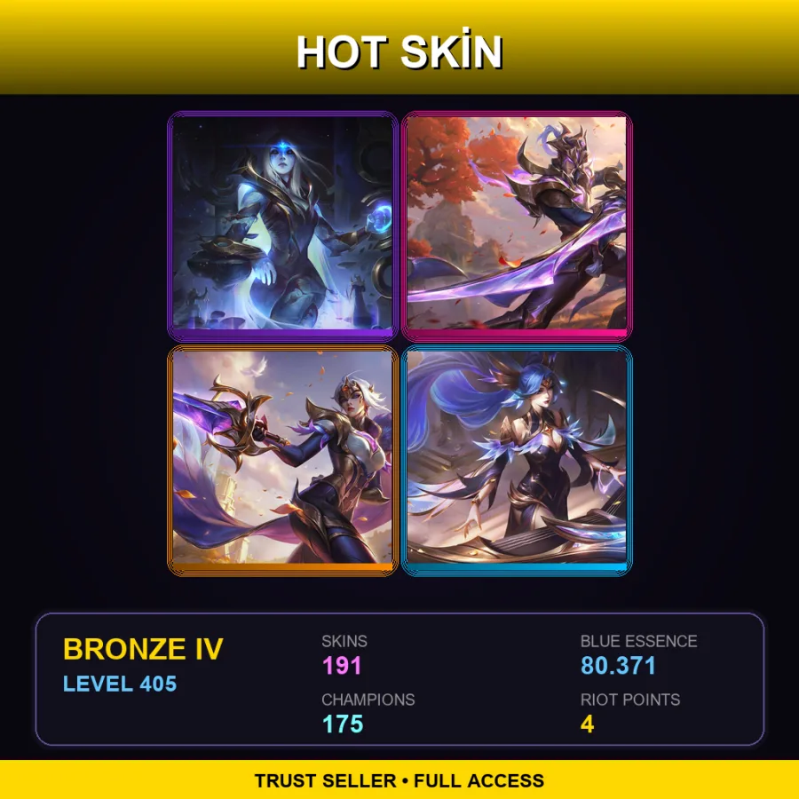 EUW | Cosmic Queen Ashe | Victorious Master Yi | Victorious Fiora | Victorious Sona | 191 Skin | 175 Champ | Bronze IV | Lv405