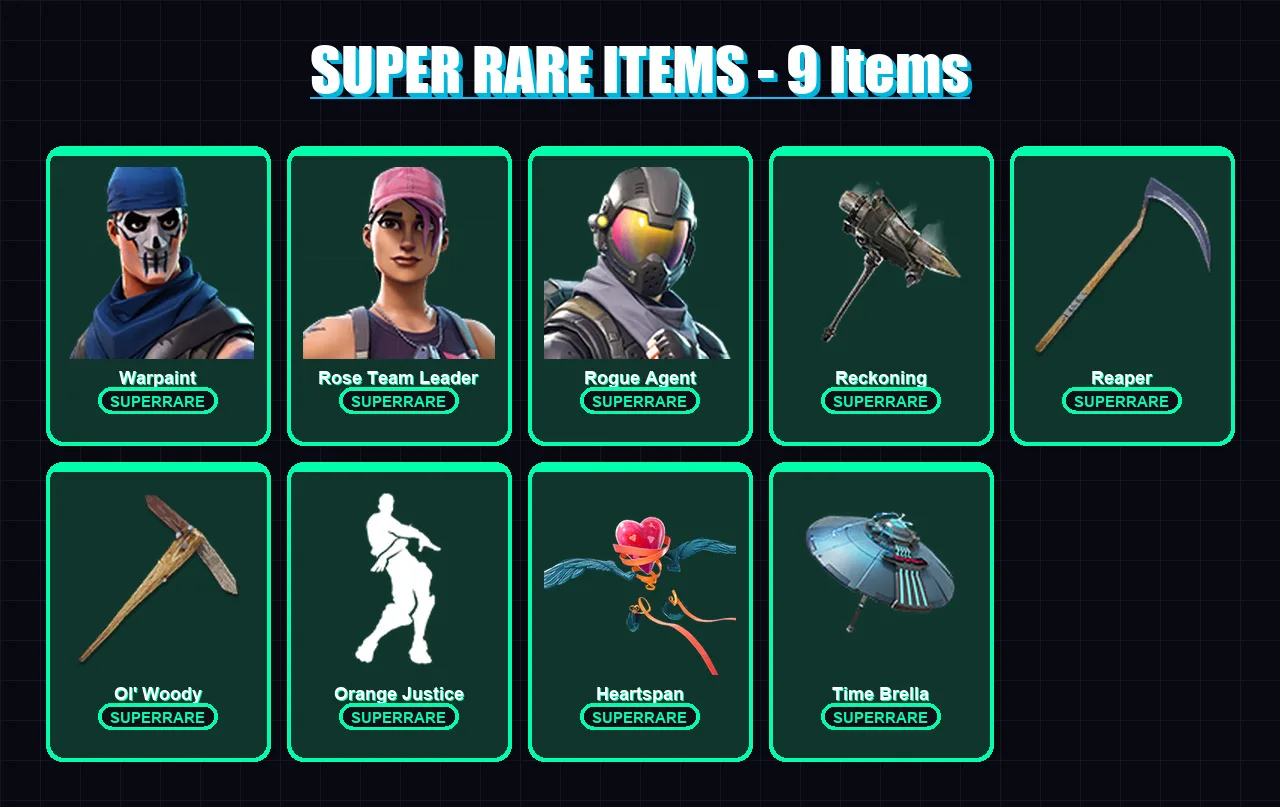 [PC/XBOX/PSN] | Warpaint | Rose Team Leader | Rogue Agent | Zeus | Hades | 70 skin | 85 pickaxe | 69 emote | 83 glider | Lv1255