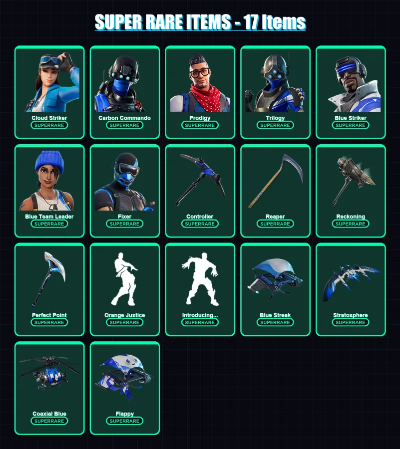 [PC/XBOX] | Cloud Striker | Carbon Commando | Prodigy | Trilogy | Blue Striker | 53 skin | 67 pickaxe | 53 emote | 56 glider | Lv707