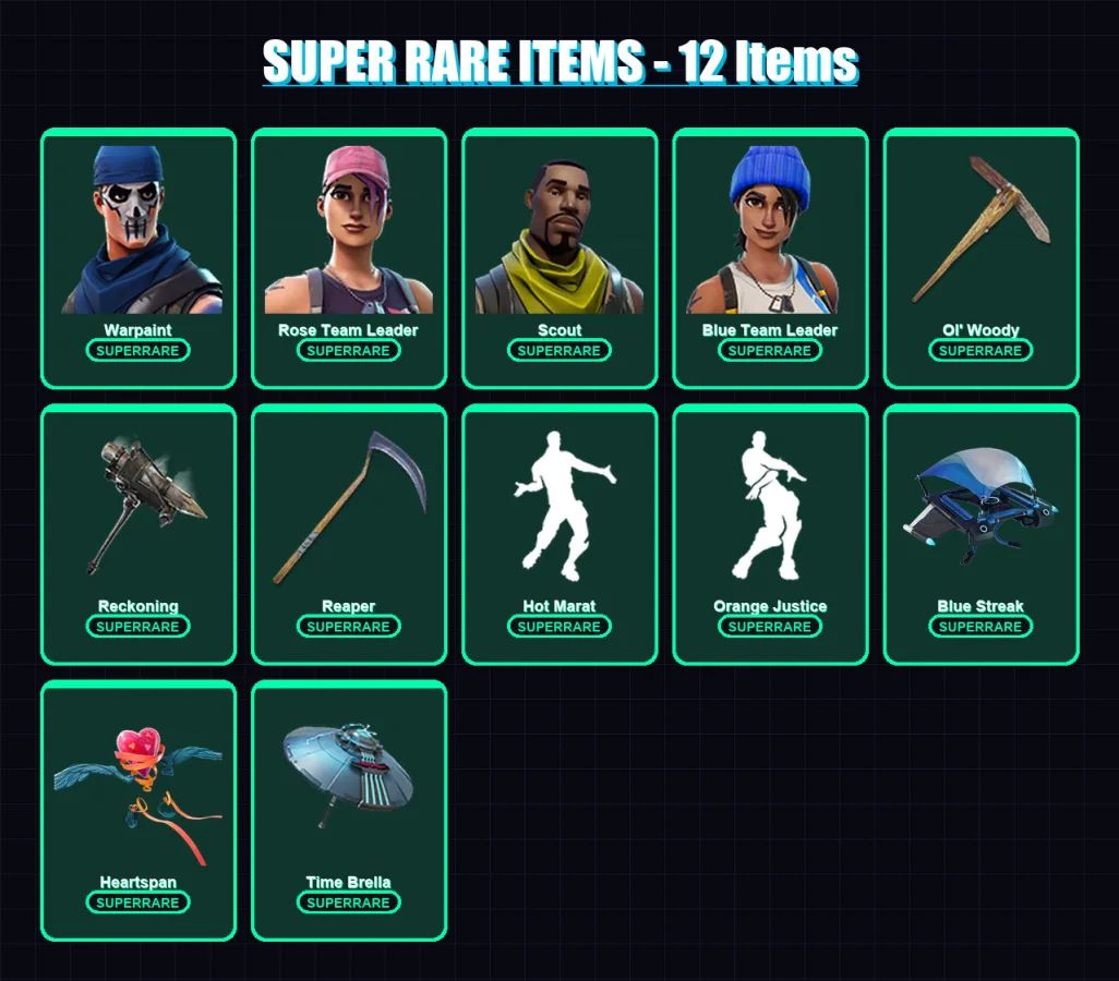 [PC/XBOX/PSN] | Warpaint | Rose Team Leader | Scout | Blue Team Leader | Dire | 218 skin | 190 pickaxe | 141 emote | 152 glider | Lv2634