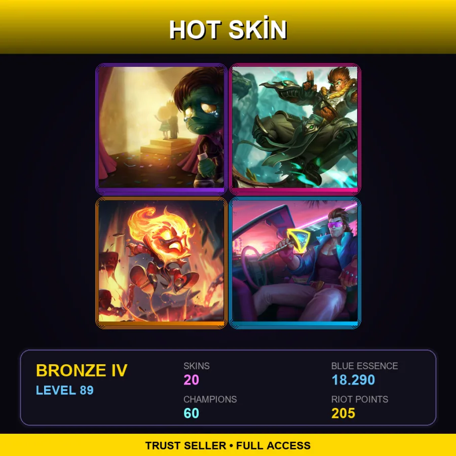 EUW | Lv89 | Bronze IV | 20 Skin | 60 Champ