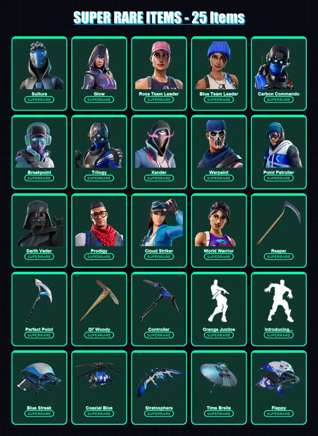 [PC/XBOX] | Sultura | Glow | Rose Team Leader | Blue Team Leader | Carbon Commando | 316 skin | 317 pickaxe | 282 emote | 256 glider | Lv5359