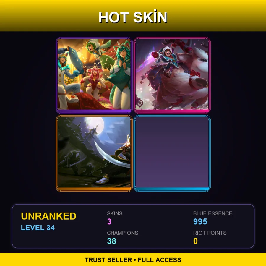 EUNE | Lv34 | Unranked | 3 Skin | 38 Champ — LoL account