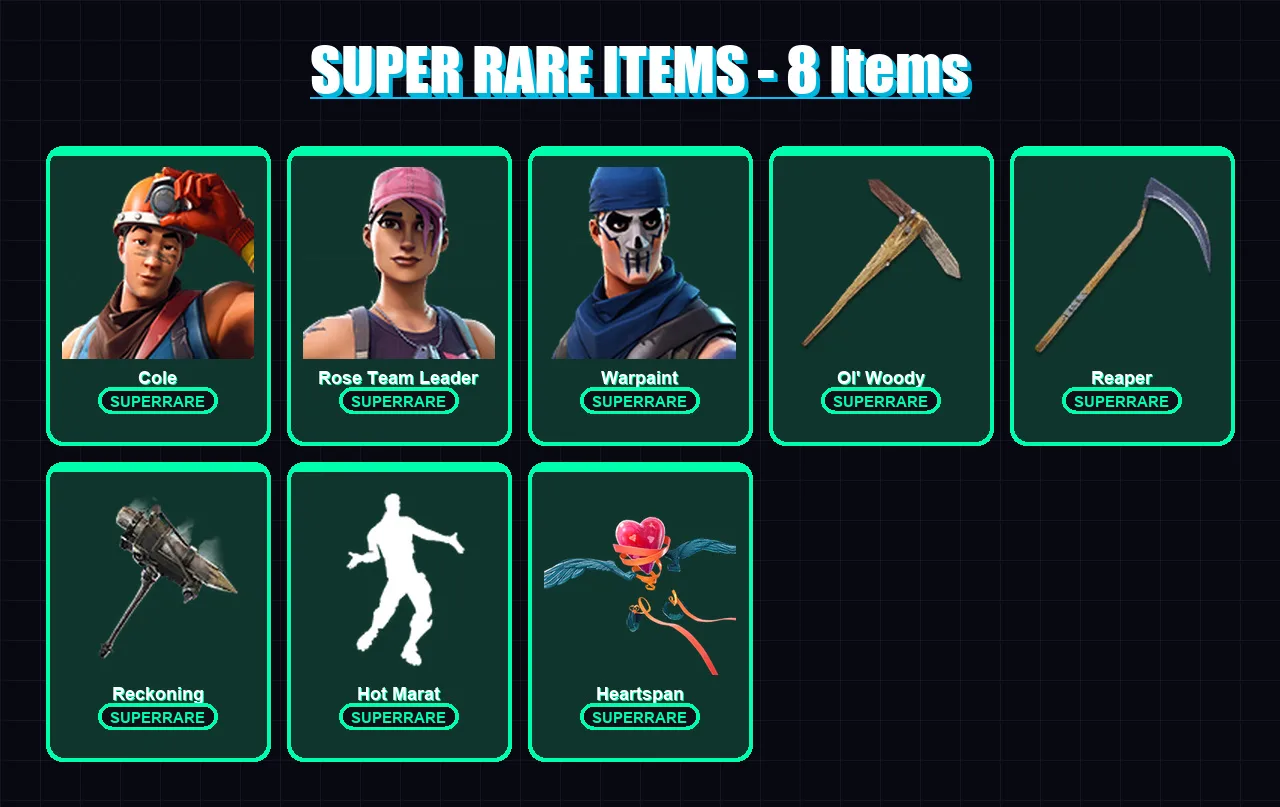 [PC/XBOX/PSN] | Cole | Rose Team Leader | Warpaint | Rex | Ultima Knight | 180 skin | 165 pickaxe | 157 emote | 135 glider | Lv1682
