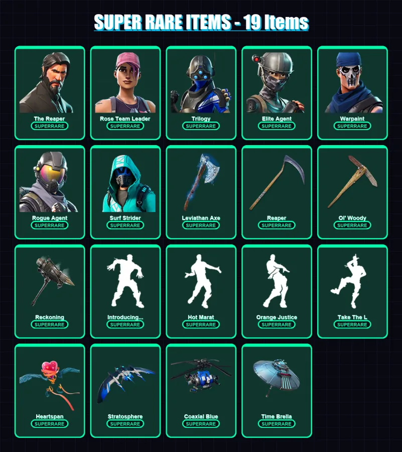 [PC/XBOX/PSN] | The Reaper | Rose Team Leader | Trilogy | Elite Agent | Warpaint | 175 skin | 143 pickaxe | 139 emote | 142 glider | Lv2118