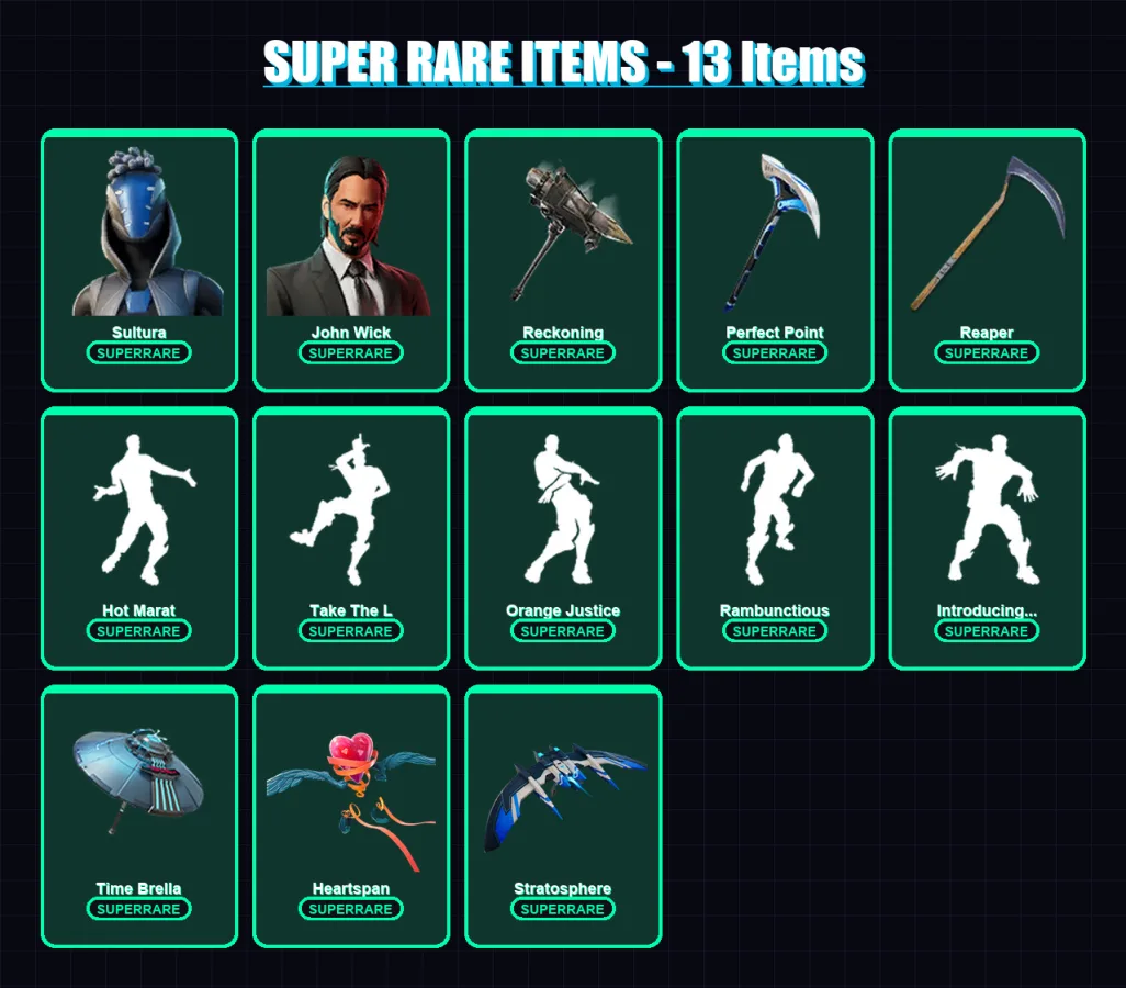 [PS4/PS5/XBOX/PC] | Sultura | John Wick | Blaze | Fusion | The Ice King | 187 skin | 158 pickaxe | 148 emote | 136 glider | Lv1810