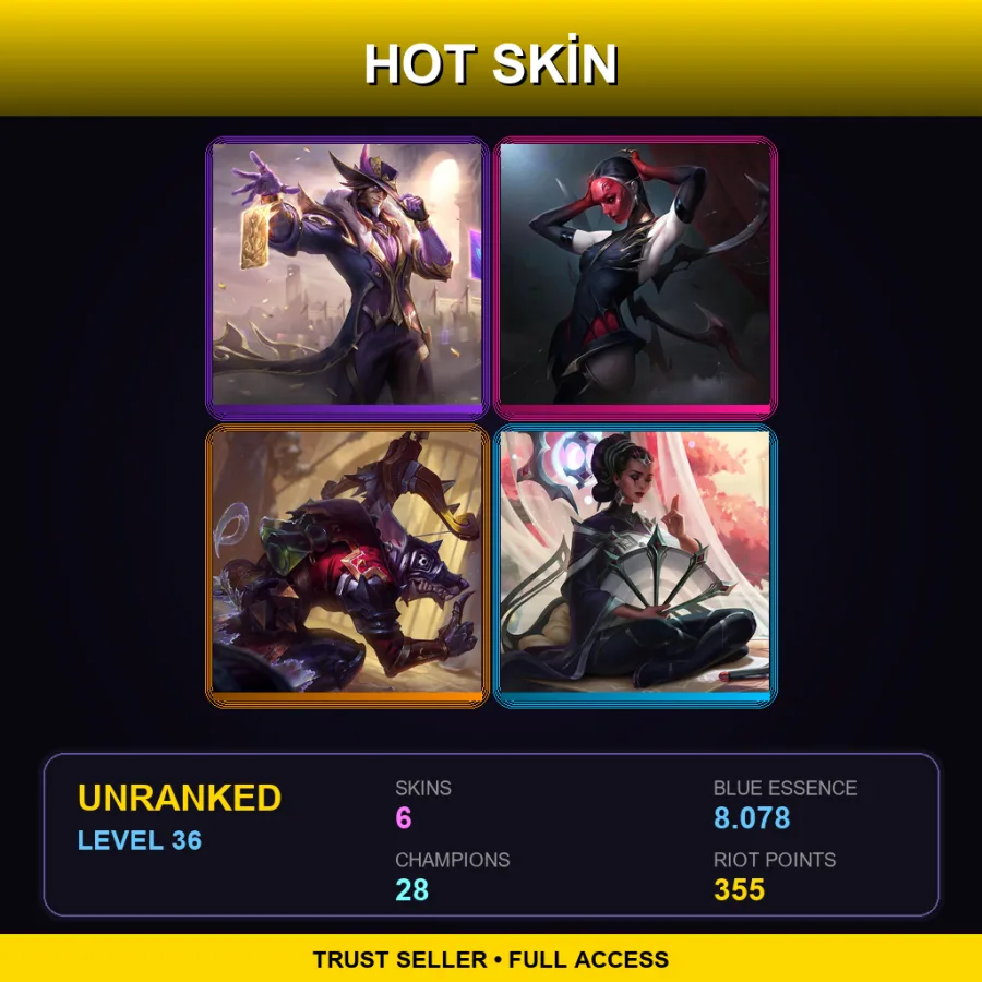 EUW | Lv36 | Unranked | 6 Skin | 28 Champ — LoL account