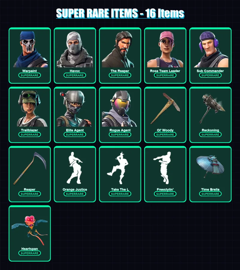 [PC/XBOX] | Warpaint | Havoc | The Reaper | Rose Team Leader | Sub Commander | 71 skin | 47 pickaxe | 48 emote | 51 glider | Lv467